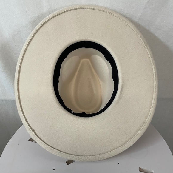 Ivory Cream Fedora Wide Brim Structured Hat with Gold‎ Accent Elegant Dressy main image 4